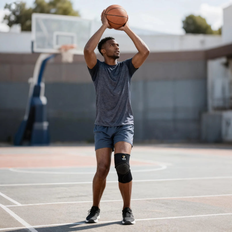 compresseion knee brace worn playing basketball