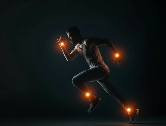 Person running with single orange dots at key points