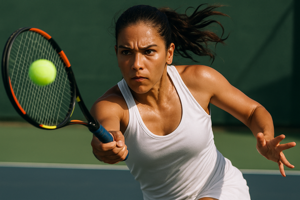 Latina woman playing tennis